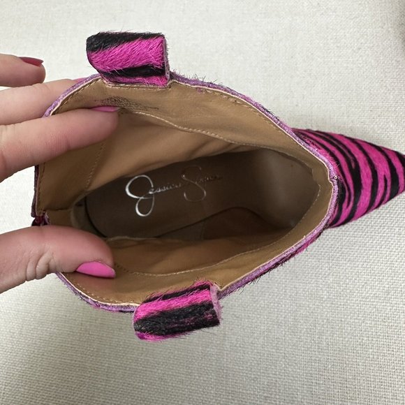 Jessica Simpson Zebra Stiletto Heels Hot Pink Black Booty Boots Women's 8.5 - Picture 9 of 12